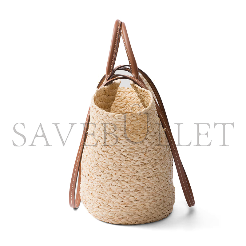 PRADA LARGE RAFFIA AND LEATHER SHOPPING BAG 1BG470 (25*25*15cm)
